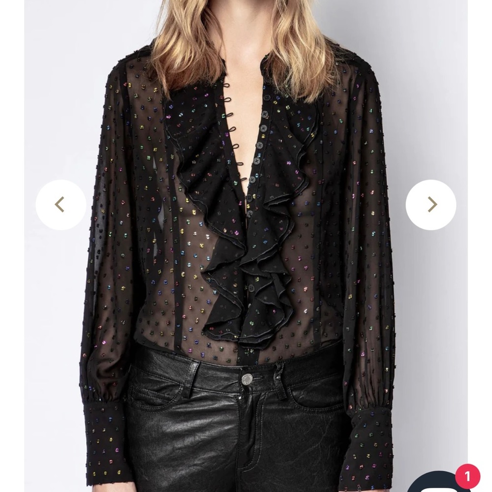 NWT Zaidg and Voltaire Black Twin Mousseline Swiss Dot Blouse